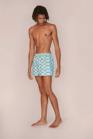 Ultra-Light Cotton Boxers - Surfer Print - Powder Blue