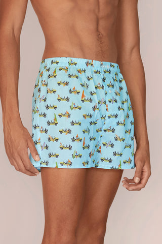 Ultra-Light Cotton Boxers - Surfer Print - Powder Blue