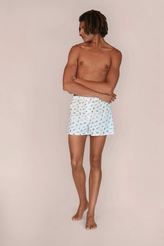 Ultra-Light Cotton Boxers - Marlin Print - Chalk White