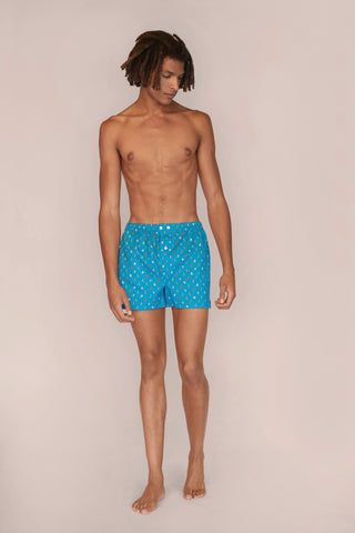 Ultra-Light Cotton Boxers - Dog Print - Aquamarine
