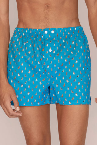 Ultra-Light Cotton Boxers - Dog Print - Aquamarine