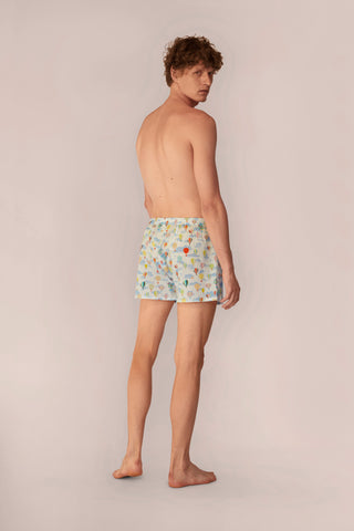 Ultra-Light Cotton Boxers - Hot Air Balloon Print - White