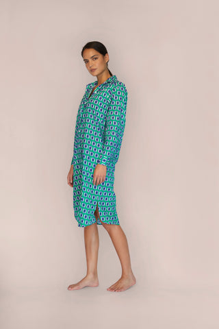 Ultra-Light Cotton Button Down Nightshirt - Print - Kelly Green