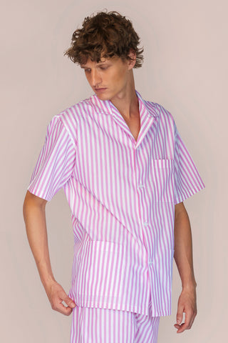 Cotton Short Pajama Set - Striped - Rose