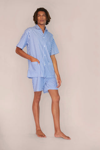 Cotton Short Pajama Set - Striped - Navy
