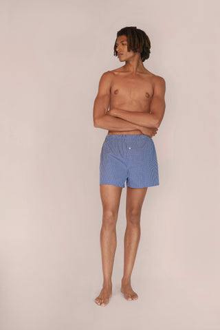 Cotton Boxers - Checkered - Ink Blue