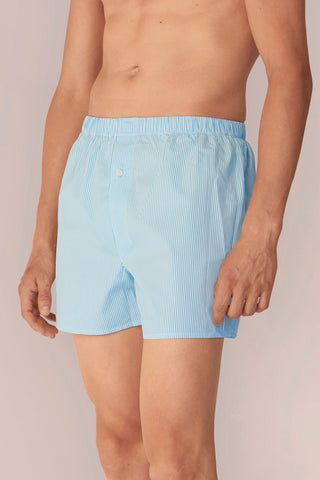 Cotton Boxers - Striped - Ocean Blue