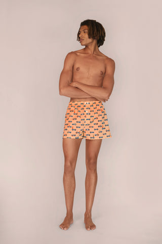 Ultra-Light Cotton Boxers - Surfer Print - Coral Peach