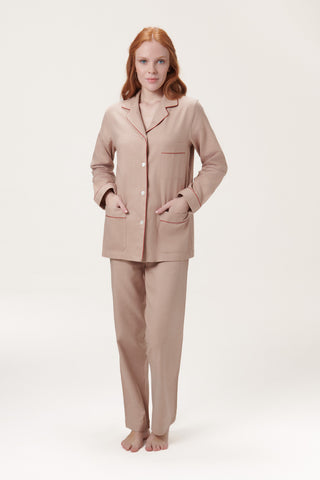Premium Cotton Flannel Pajama Set - Sand