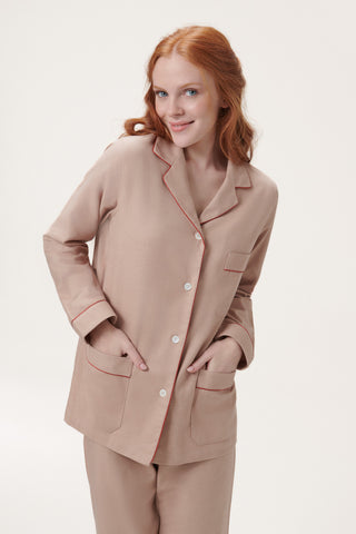 Premium Cotton Flannel Pajama Set - Sand