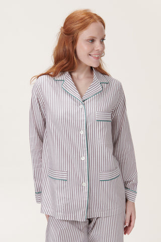Soft Cotton Pajama Set - Striped - Mocha