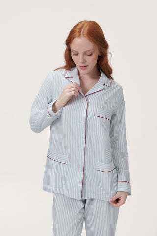Soft Cotton Pajama Set - Striped - Sky