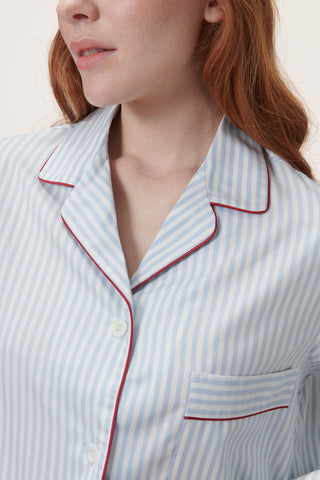 Soft Cotton Pajama Set - Striped - Sky