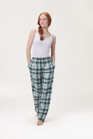 Premium Cotton Flannel Lounge Pants - Plaid - Mint Green