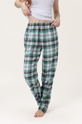 Premium Cotton Flannel Lounge Pants - Plaid - Mint Green