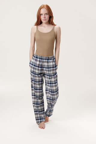 Premium Cotton Flannel Lounge Pants - Plaid - Mocha
