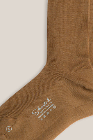 Merino Wool Gentle Ribbed Socks - Mid-Calf - Tobacco Brown