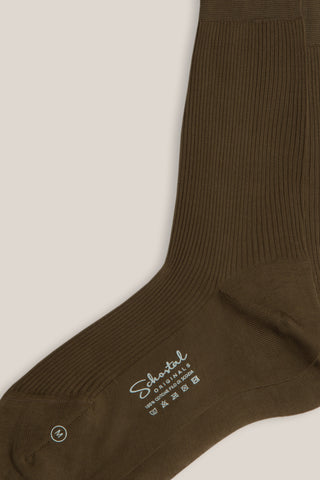Cotton Lisle Gentle Ribbed Mid-Calf Socks-Taupe