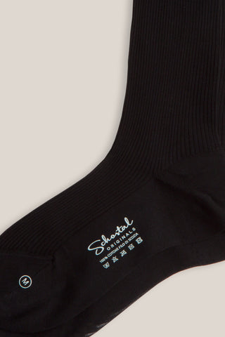 Cotton Lisle Gentle Ribbed Mid-Calf Socks-Black