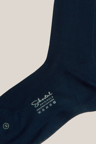 Cotton Lisle Gentle Ribbed Mid-Calf Socks-True blue