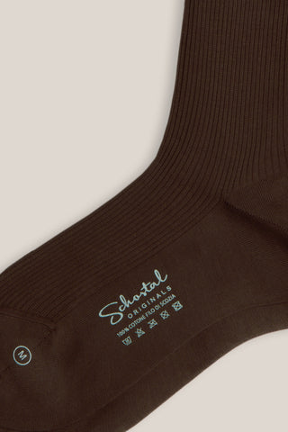 Cotton Lisle Gentle Ribbed Mid-Calf Socks-Cocoa brown