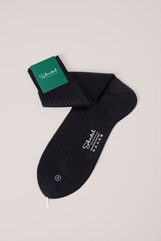 Fine Cotton Lisle Ribbed Socks - Mid-Calf