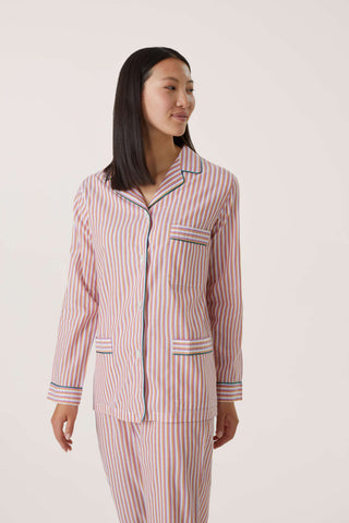 Ultra-Light Cotton Pajama Set - Striped - Purple, White and Apricot