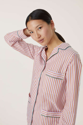Ultra-Light Cotton Pajama Set - Striped - Purple, White and Apricot