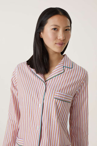 Ultra-Light Cotton Pajama Set - Striped - Purple, White and Apricot