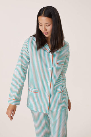 Ultra-Light Cotton Pajama Set - Striped - Beige, White and Mint