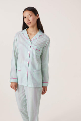 Ultra-Light Cotton Pajama Set - Pinstriped - Peppermint