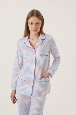Ultra-Light Cotton Pajama Set - Striped - Rose, White and Sky