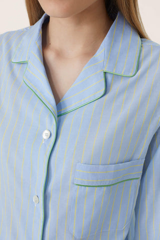 Ultra-Light Cotton Pajama Set - Pinstriped - Azure