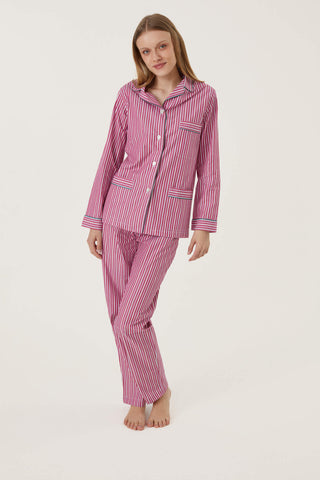 Cotton Pajama Set - Striped - Grape