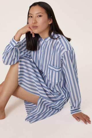 Ultra-Light Cotton Nightshirt - Striped - Avion Blue