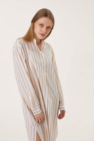 Ultra-Light Cotton Nightshirt - Striped - Beige
