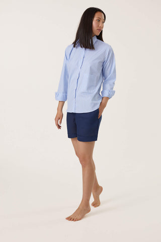 Pure Linen Bermuda Shorts - Navy Blue