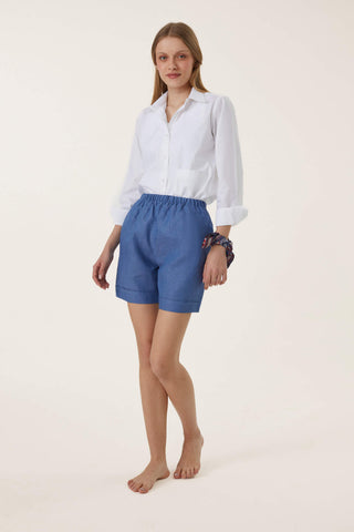 Pure Linen Bermuda Shorts - Steel Blue