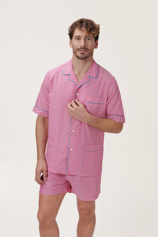 Ultra-Light Cotton Short Pajama Set - Pinstriped - Sunset Pink