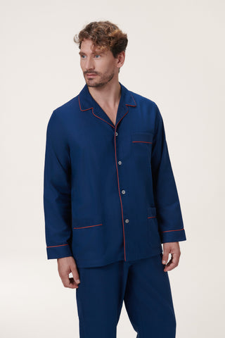 Premium Cotton Flannel Pajama Set - Navy Blue
