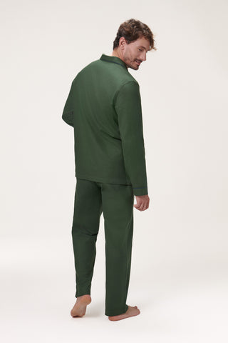 Premium Cotton Flannel Pajama Set - Moss Green