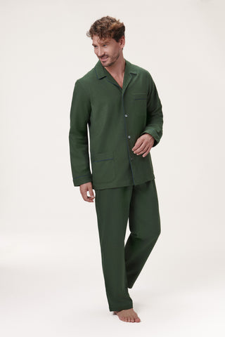 Premium Cotton Flannel Pajama Set - Moss Green