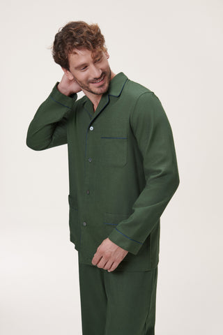Premium Cotton Flannel Pajama Set - Moss Green