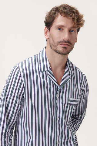 Cotton Pajama Set - Striped - Ink Blue and Forest Green