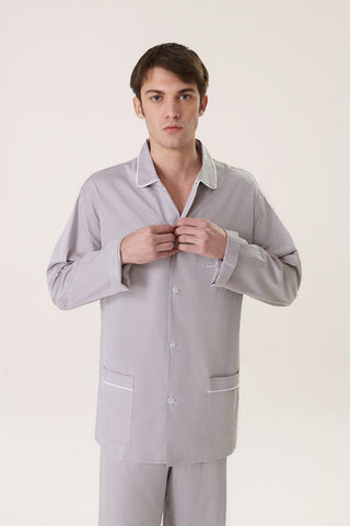 Cotton Pajama Set - Herringbone - Warm Gray