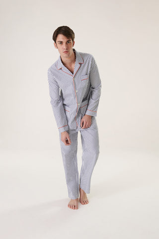 Cotton Pajama Set - Striped - Ink Blue