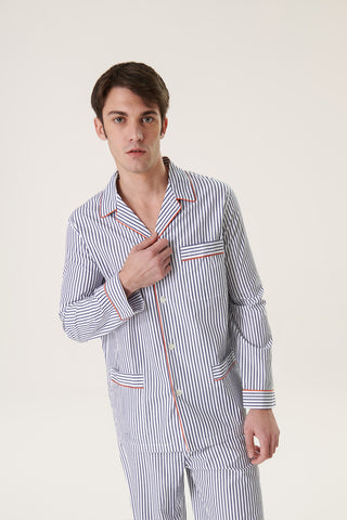 Cotton Pajama Set - Striped - Ink Blue