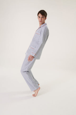 Cotton Pajama Set - Striped - Ink Blue