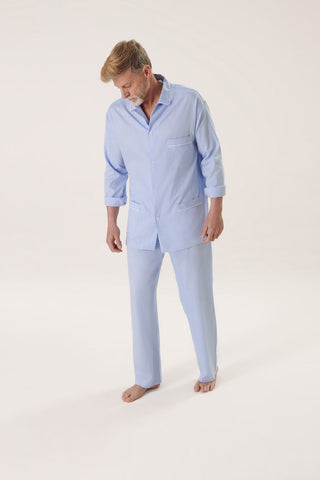 Cotton Pajama Set - Herringbone - Sky