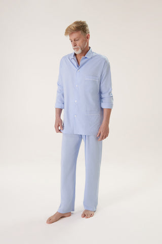 Cotton Pajama Set - Herringbone - Sky